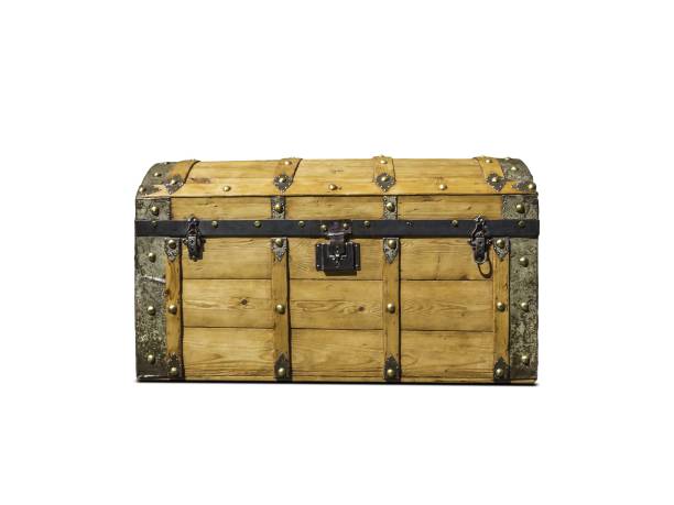 istock Old wooden treasure chest isolated on a white background 1438616436