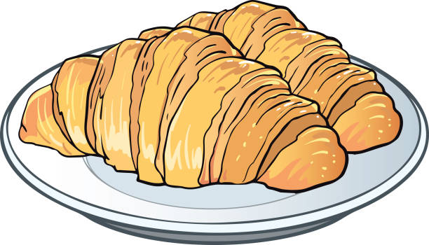Realistic french croissant at ceramic dish. Traditional French cuisine pastry for bakery, restaurant or cafe menu design. Breakfast tasty snack Realistic french croissant at ceramic dish. Traditional French cuisine pastry for bakery, restaurant or cafe menu design. Breakfast tasty snack french food stock illustrations