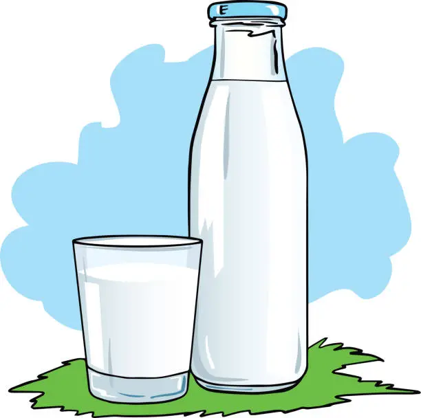 Vector illustration of Glass and bottle with fresh milk