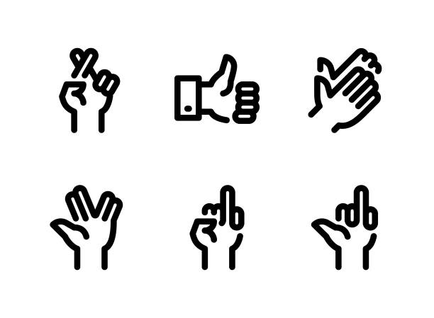 Simple Set of Hand Gestures Related Vector Line Icons Simple Set of Hand Gestures Related Vector Line Icons. Contains Icons as Fingers Crossed, Thumb Up, Clapping and more. vulcan salute stock illustrations