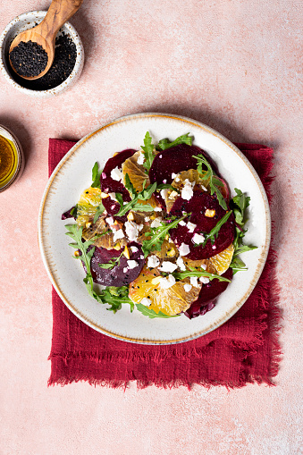 autumn Beetroot and Orange salad with spinach and feta cheese
