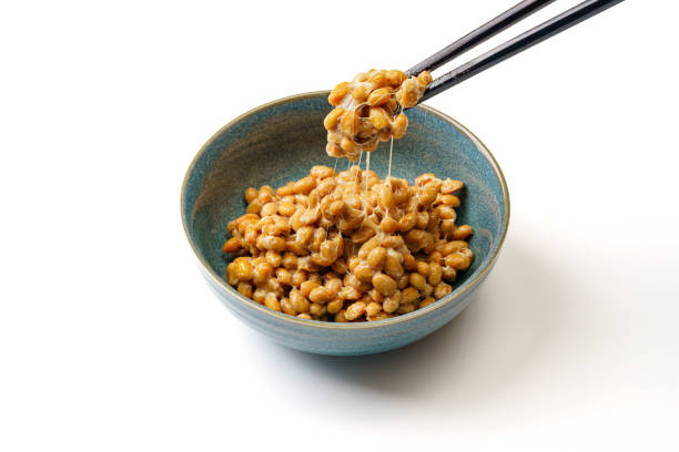 Japanese Natto (fermented soybeans) on white background
