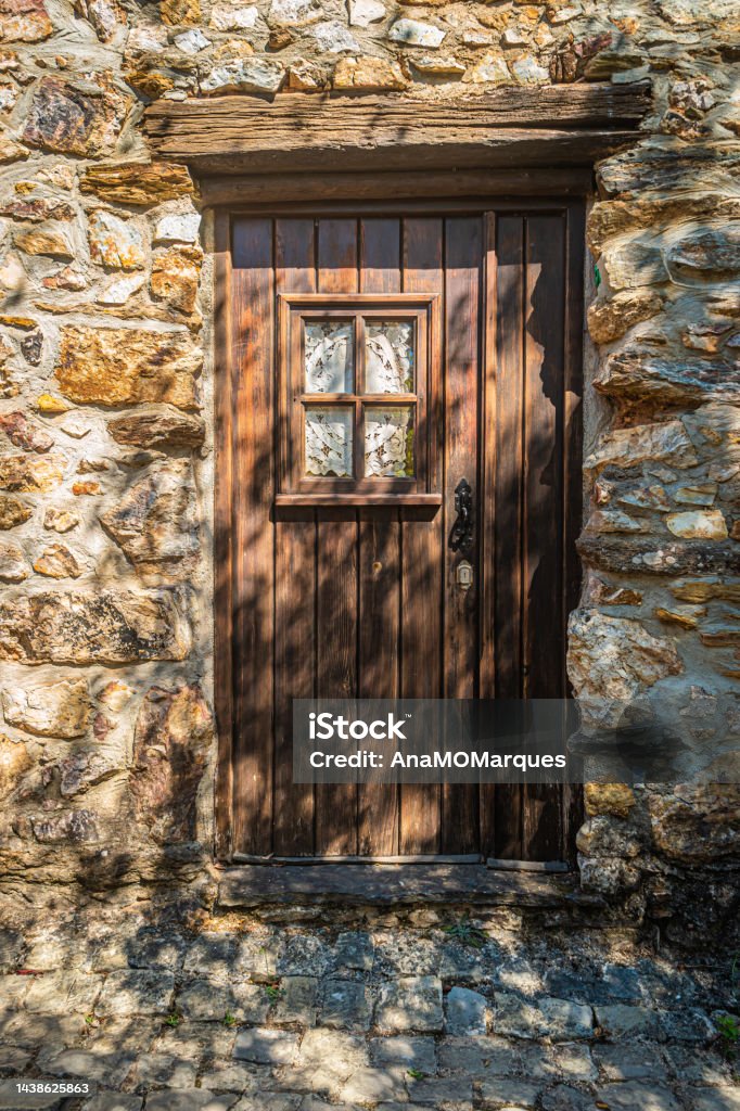 Traditional door lock made of timber in the old schist village of Casal de Sao Simao, Figueiró dos Vinhos PORTUGAL Schist Stock Photo