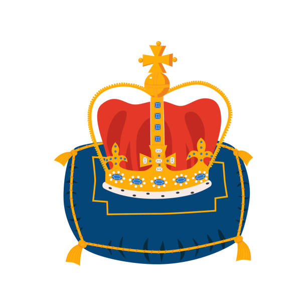 ilustrações de stock, clip art, desenhos animados e ícones de crown on the ceremonial pillow cartoon vector illustration. royal gold jewelry. king, queen monarchy imperial symbol. isolated on a white background - red crowned