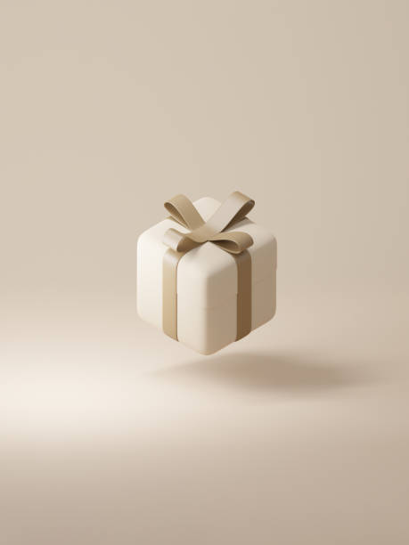 istock Light brown gift box on tan isolated background, 3d illustration. Present, gift, celebration concept, sale on blank text space for posters or advertising 1438628113