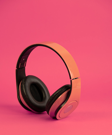 A headphone studio shoot object with pink background