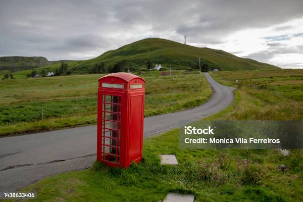 English Phone Booth In A Village On The North Of The Isle Of Skye In The Scottish Highlands Stock Photo - Download Image Now