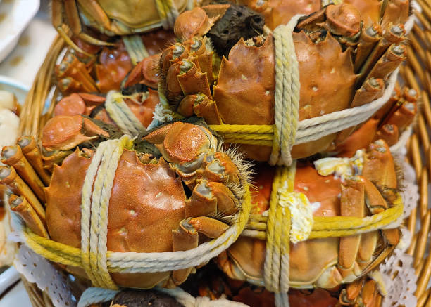 istock fresh red steamed chinese hairy crab on the plate 1438635176