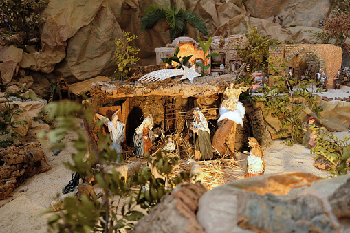 Life-size statues recreate the atmosphere of the Nativity scene on the lakeside of Garda, a town on the eastern shore of Lake Garda, in the Province of Verona, northern Italy.