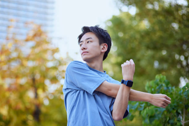 istock Young Japanese man wearing sportswear 1438642810