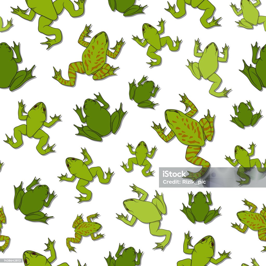 Seamless Pattern With Green River Frogs Color Vector Background ...