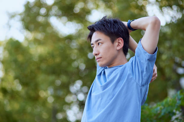 istock Young Japanese man wearing sportswear 1438642815