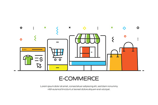 E-COMMERCE Related Line Style Banner Design for Web Page, Headline, Brochure, Annual Report and Book Cover