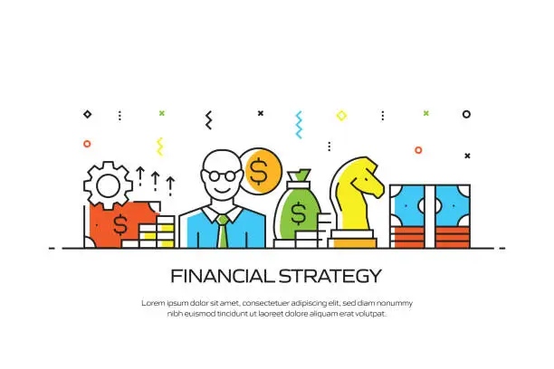 Vector illustration of FINANCIAL STRATEGY Related Line Style Banner Design for Web Page, Headline, Brochure, Annual Report and Book Cover