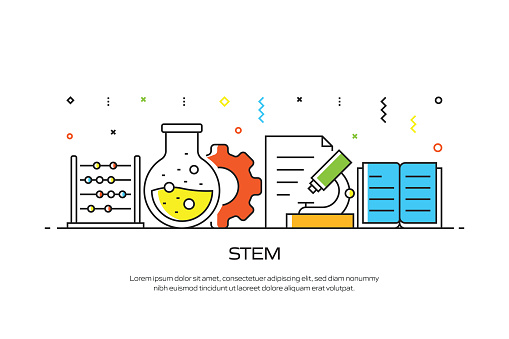 STEM EDUCATION Related Line Style Banner Design for Web Page, Headline, Brochure, Annual Report and Book Cover