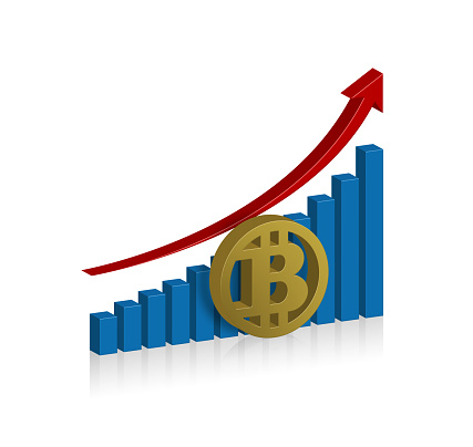 Bitcoin symbol and bar graph isolated on white