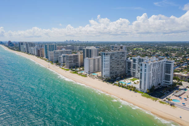 istock Drone Shot of beach in Miami 1438656044
