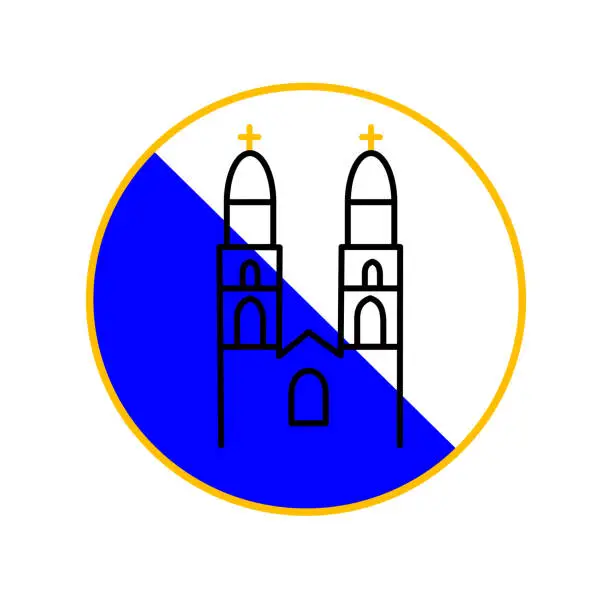 Vector illustration of Famous protestant church Great Minster at City of Zürich at the medieval old town.