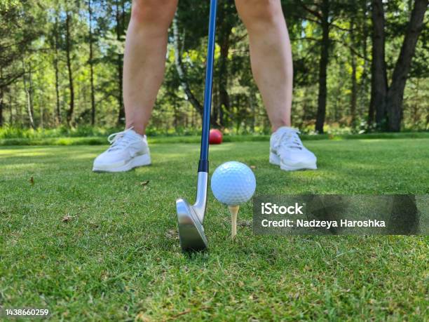 Closeup Of Golfer Ready To Tee Off Stock Photo - Download Image Now - Golf Swing, Sports Shoe, Golf