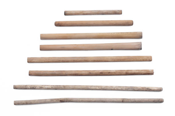 wooden long stick set isolated on white background