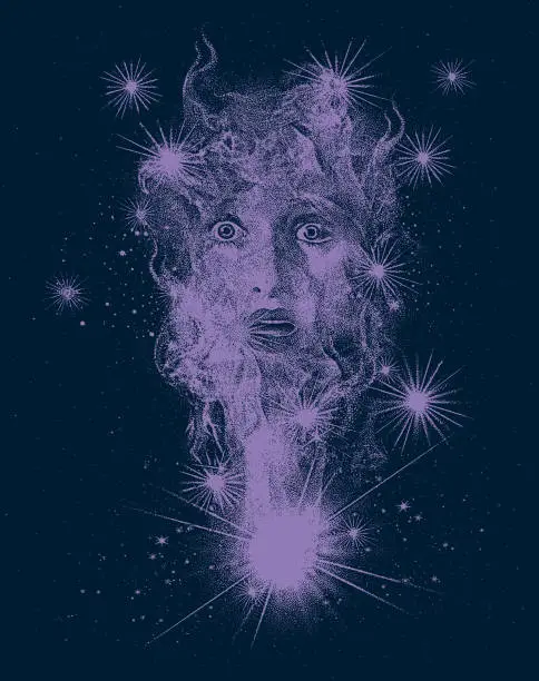 Vector illustration of Mystical woman and stars