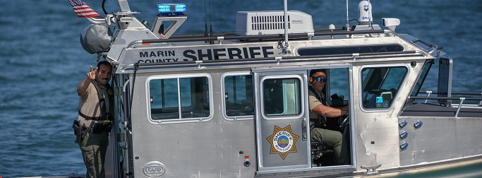 San Francisco, United States – October 23, 2019: Marin county sheriff forming a perimeter during fleet week