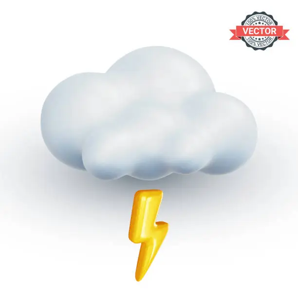 Vector illustration of Thundercloud or storm cloud icon with lightning. Realistic 3d vector illustration