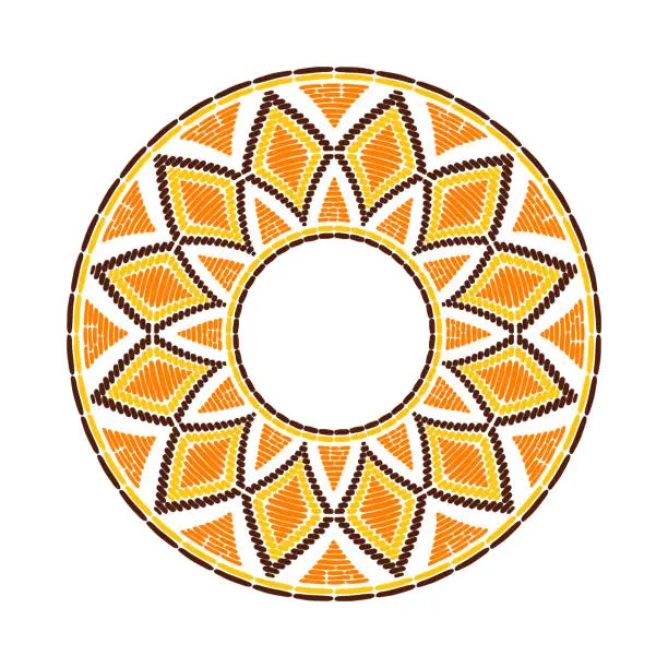 Vector illustration of Tribal frame circle border. African ethnic texture. Flower print for logo, label, coffee tags.