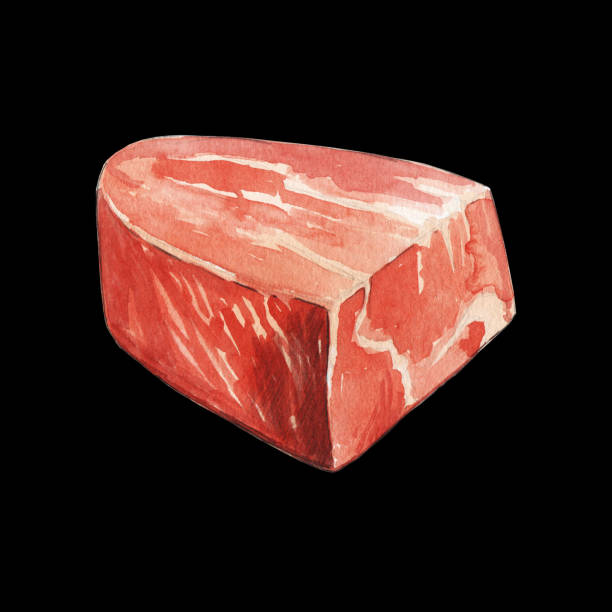 istock Raw meat watercolor illustration on black background 1438670590