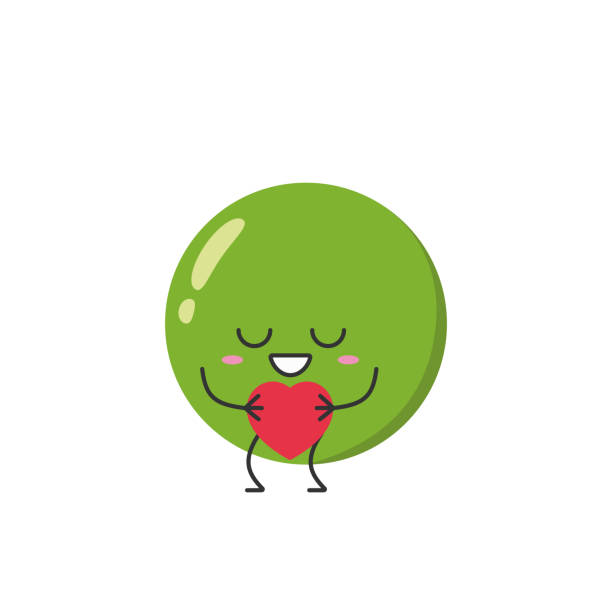 ilustraciones, imágenes clip art, dibujos animados e iconos de stock de personaje de guisante verde dibujos animados signo de amor corazón favorito lindo sonriente cara alegre kawaii alegría emociones felices icono vector ilustración. - green pea pea pod vegetable cute
