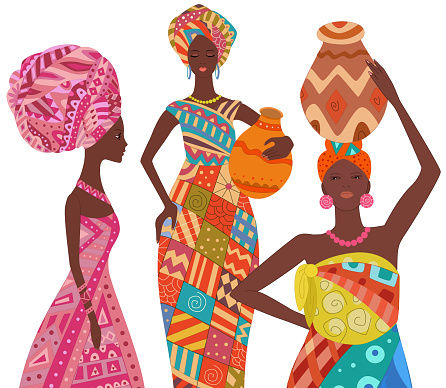 istock African women in fashion clothes isolated on a white background. Africa's female fashion collection of colorful costumes Cartoon vector illustration of beautiful girls 1438673017