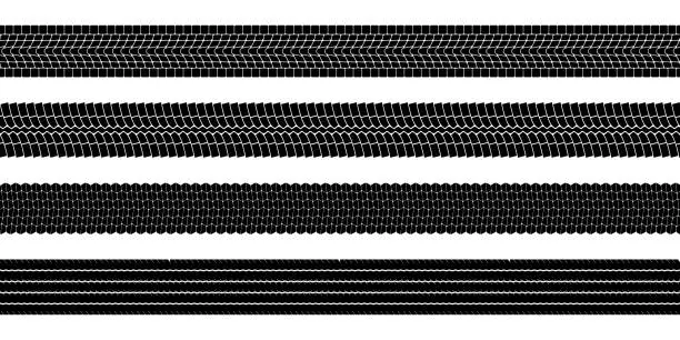 Vector illustration of Set of black tire tread print isolated on white background