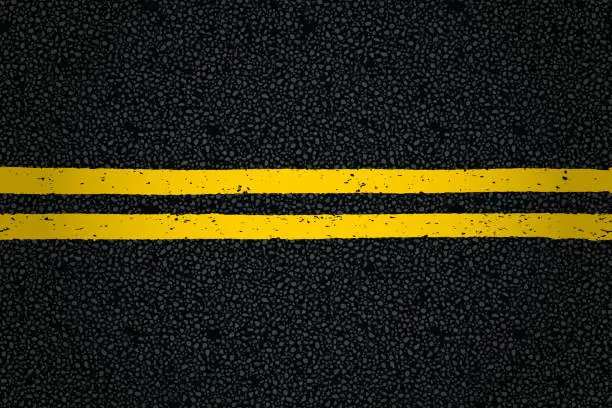 Vector illustration of Yellow double line on tarmac road top view
