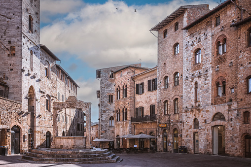 Old stone place in Italy town in San Gimignano, Tuscany, Italy