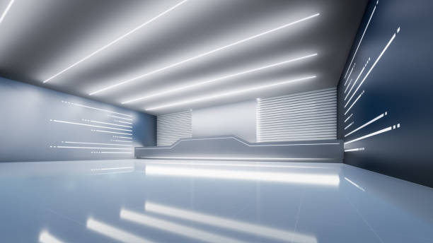 istock 3d rendering of futuristic showroom for background. 1438689053