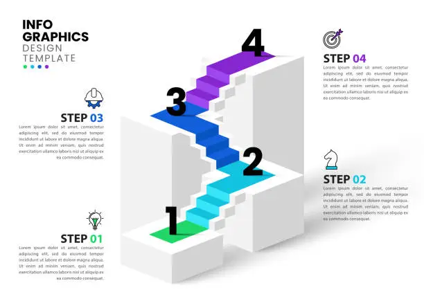 Vector illustration of Infographic template. Staircase with 4 steps and icons