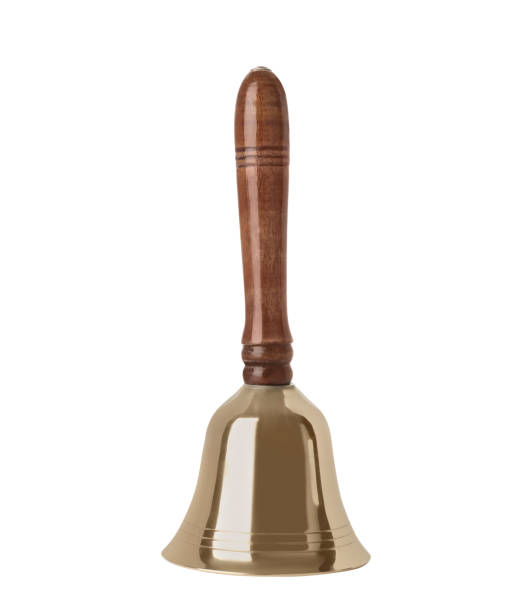 istock Golden school bell with wooden handle isolated on white 1438690022