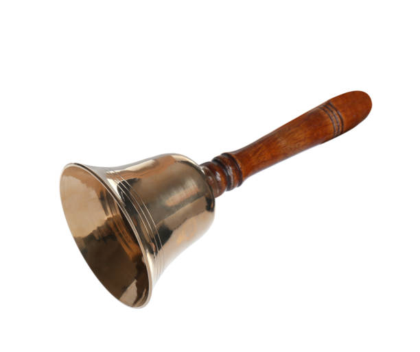 istock Golden school bell with wooden handle isolated on white 1438690932