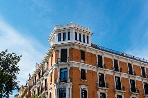 Facade of an old apartment building in the Barcelona, Catalonia, Spain at Europe