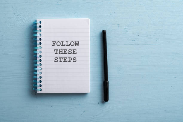 istock Spiral notebook with a Follow these steps sign 1438694667
