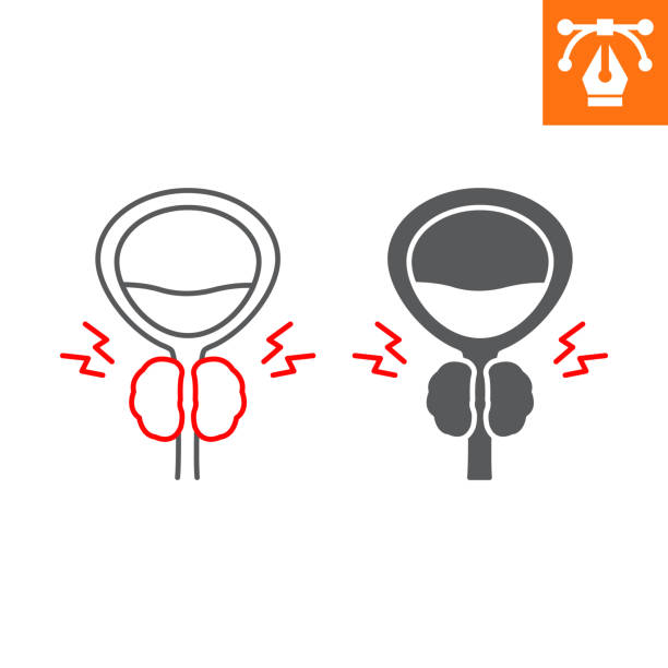 prostatitis-linie und festes symbol - silhouette illustration and painting clip art interface icons stock-grafiken, -clipart, -cartoons und -symbole