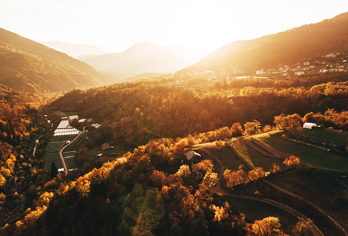 aerial view of an autumnal valley in Trentino alto Adige
