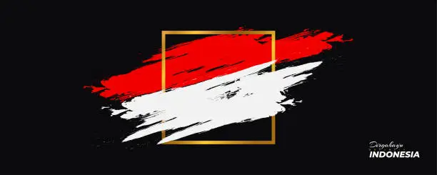 Vector illustration of Happy Indonesia Independence Day. Indonesian Red and White Flag Background with Brush Concept. Dirgahayu Republik Indonesia