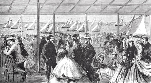 illustrazioni stock, clip art, cartoni animati e icone di tendenza di new york city, yacht club recensione 1866 - 1866