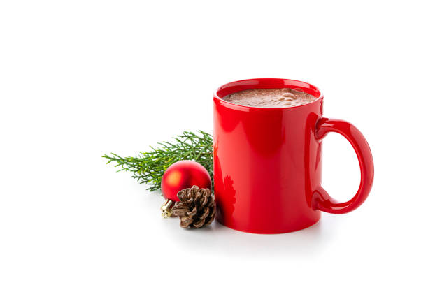 istock Hot chocolate mug with Christmas decoration on white background 1438702173
