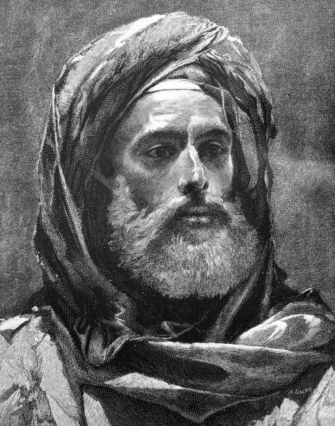 A sheik portrait Illustration from 19th century. muslim cartoon stock illustrations