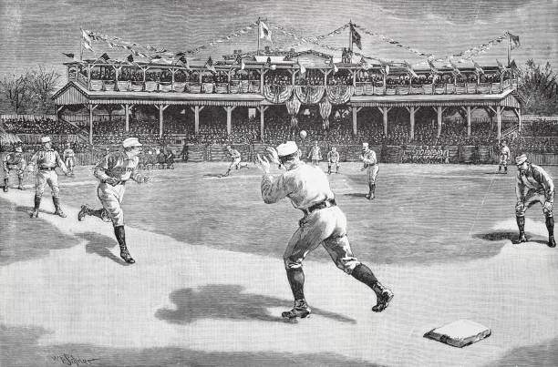 нью-йорк, бейсбол на поле для поло 1886 - baseball sports team teamwork sport stock illustrations