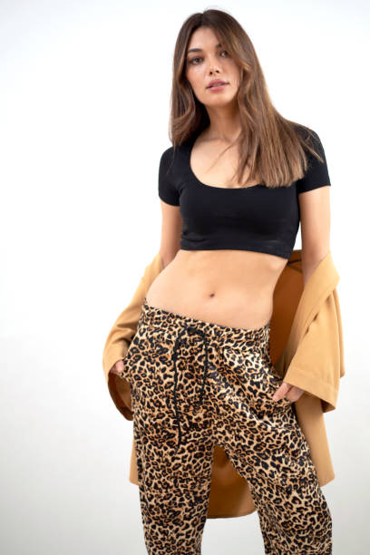 istock young fashion model wearing  clothes 1438704189