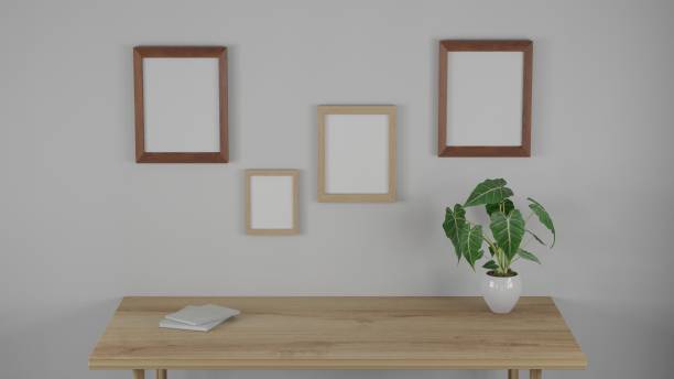 istock 3d render interior room. minimal style design. working desk. home interior design. template for website, wallpaper, and mockup. 1438704878
