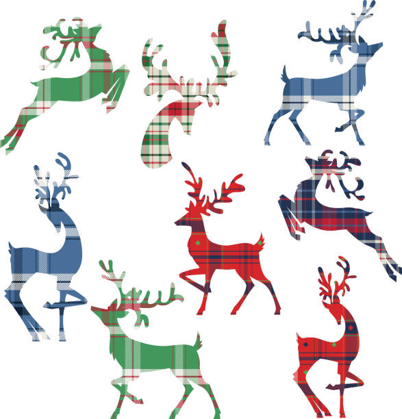 Plaid Reindeer Icon Set On A Transparent Background vector art illustration